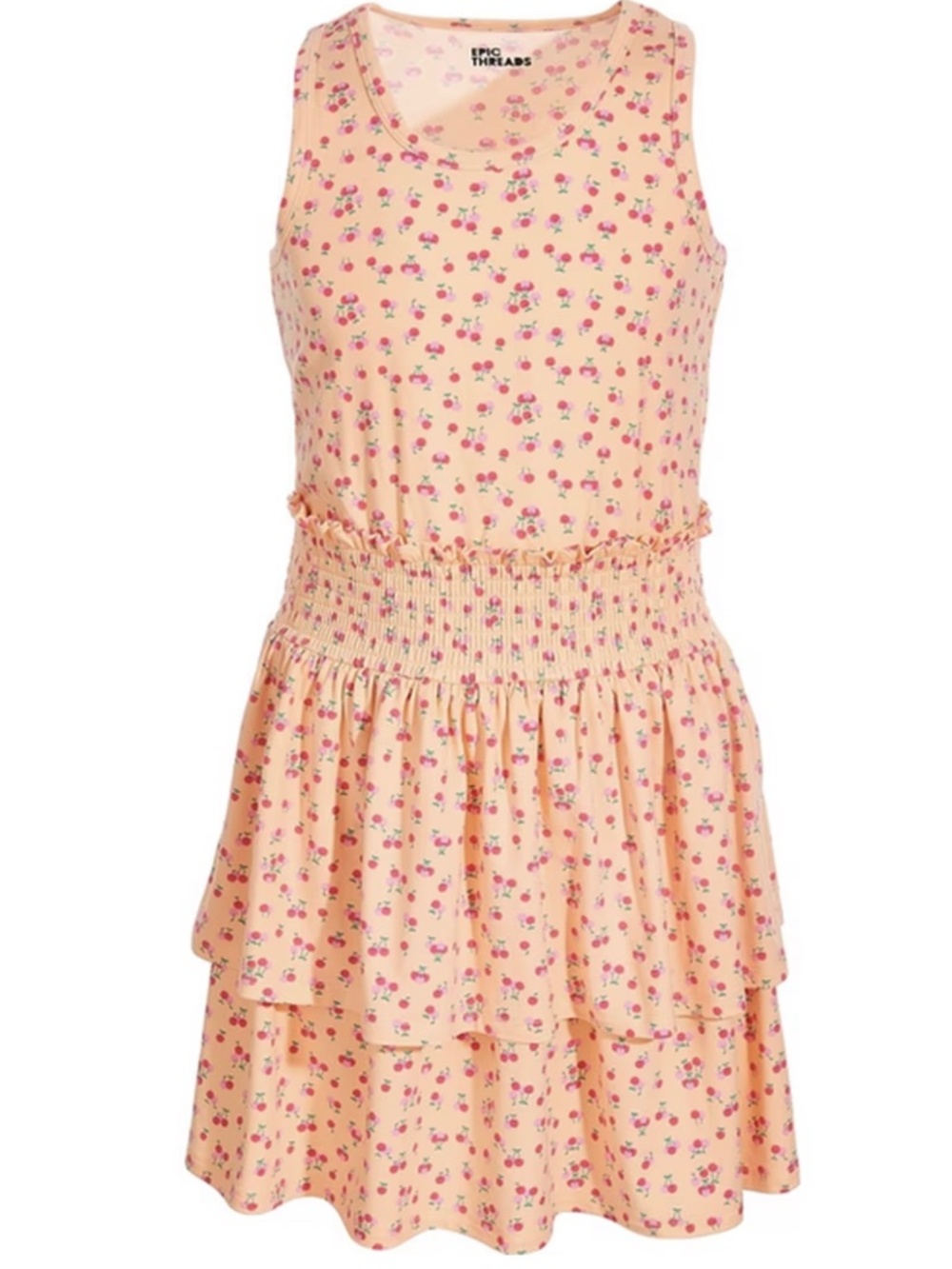 Epic Threads Girl's Tiered Sleeveless Dress Sz Large  Peach With Cherry
